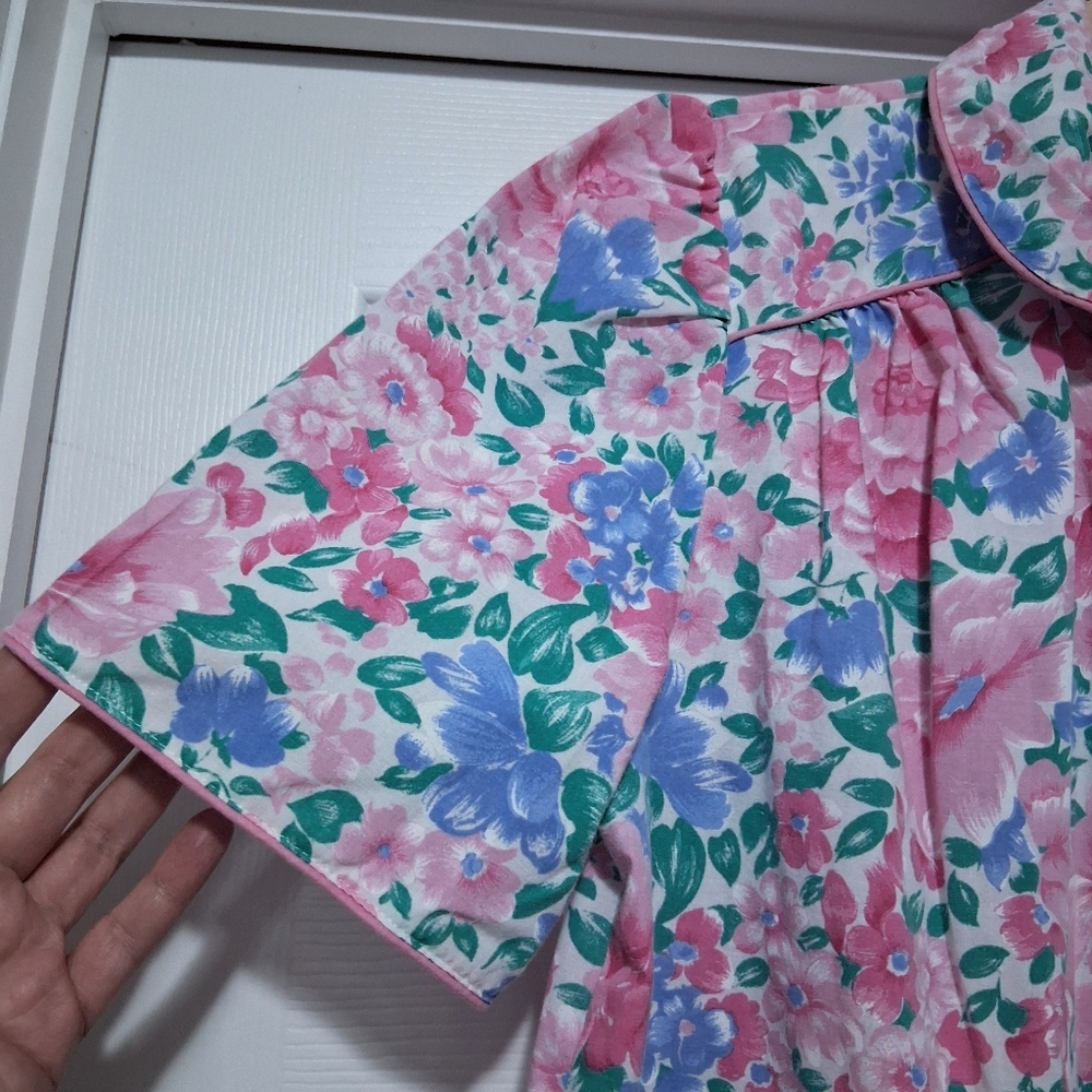 Vintage Nightgown Carriage Court Pink Floral Cotton Blend House Coat House Dress - Picture 8 of 15
